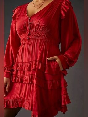 maeve long-sleeve square-neck pleated mini dress Long-Sleeve Pleated Mini Shirt Dress